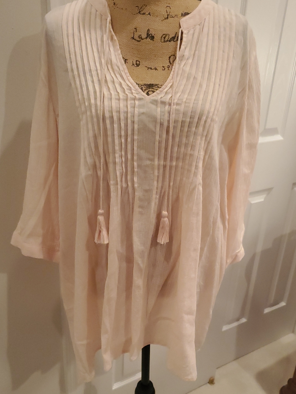Marina Luna Pleated Tassel Tunic in Pink Large Like New
